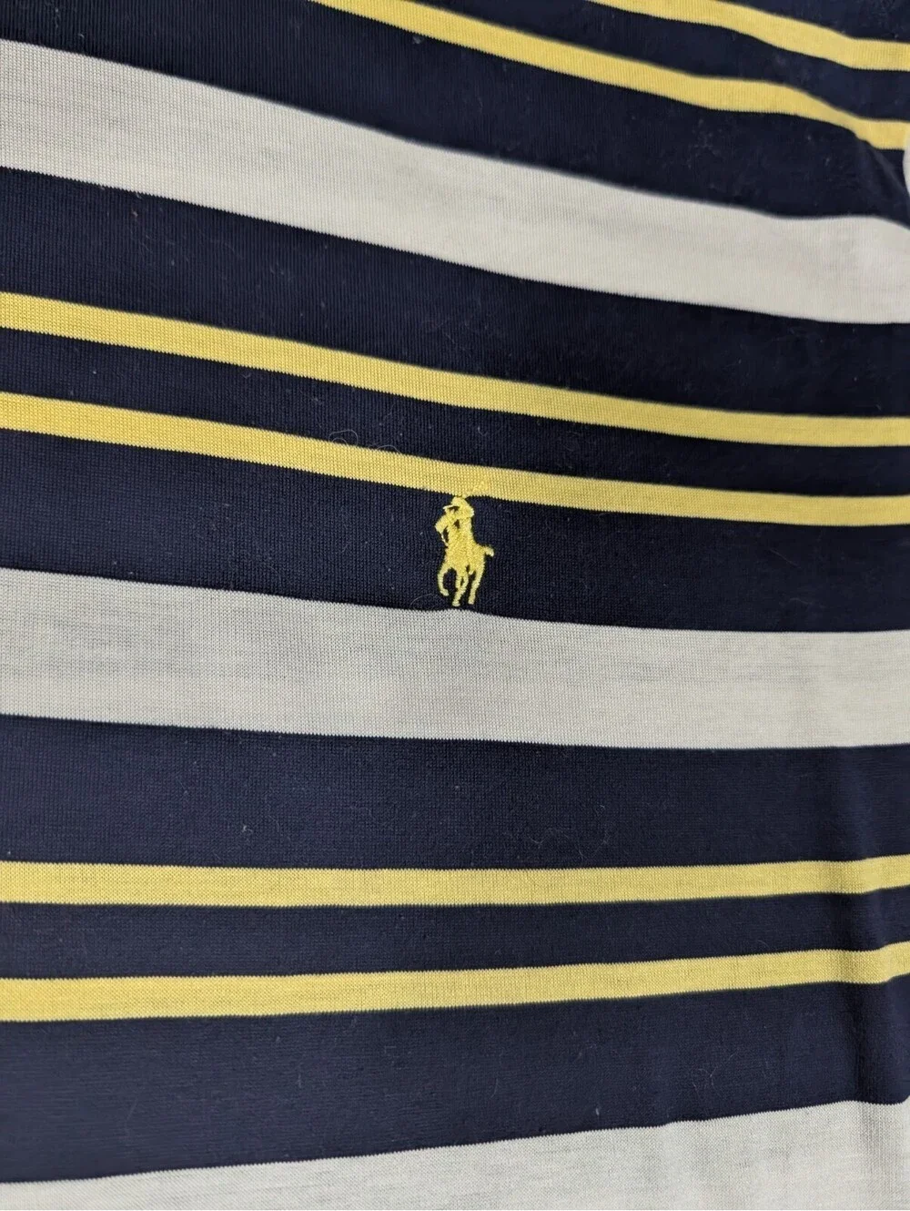 Polo Golf Ralph Lauren Mens L Blue White Yellow Striped Golf Polo Cotton Shirt